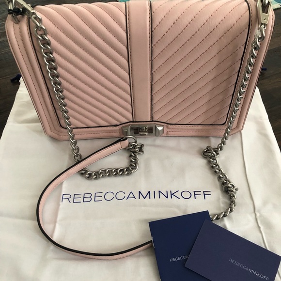 NWT! Rebecca Minkoff Velvet Chevron Quilt Small Love Crossbody Bag Soft Pink